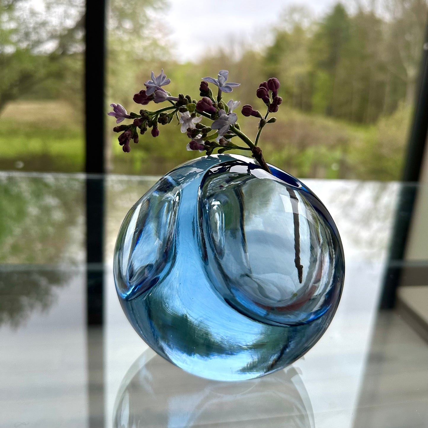 Mirror Double Bubble Sapphire Blue Sprouting Vessel