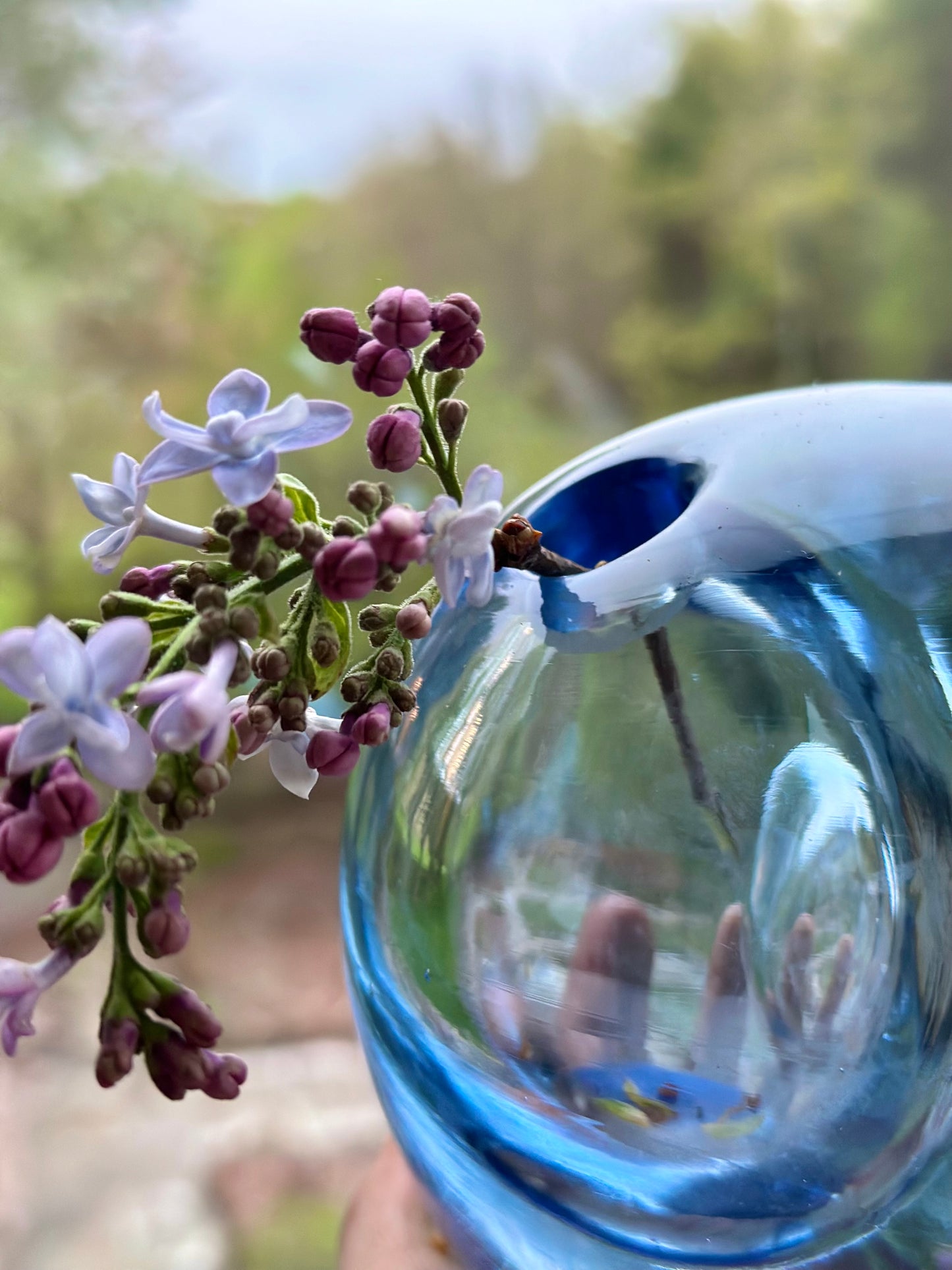 Mirror Double Bubble Sapphire Blue Sprouting Vessel