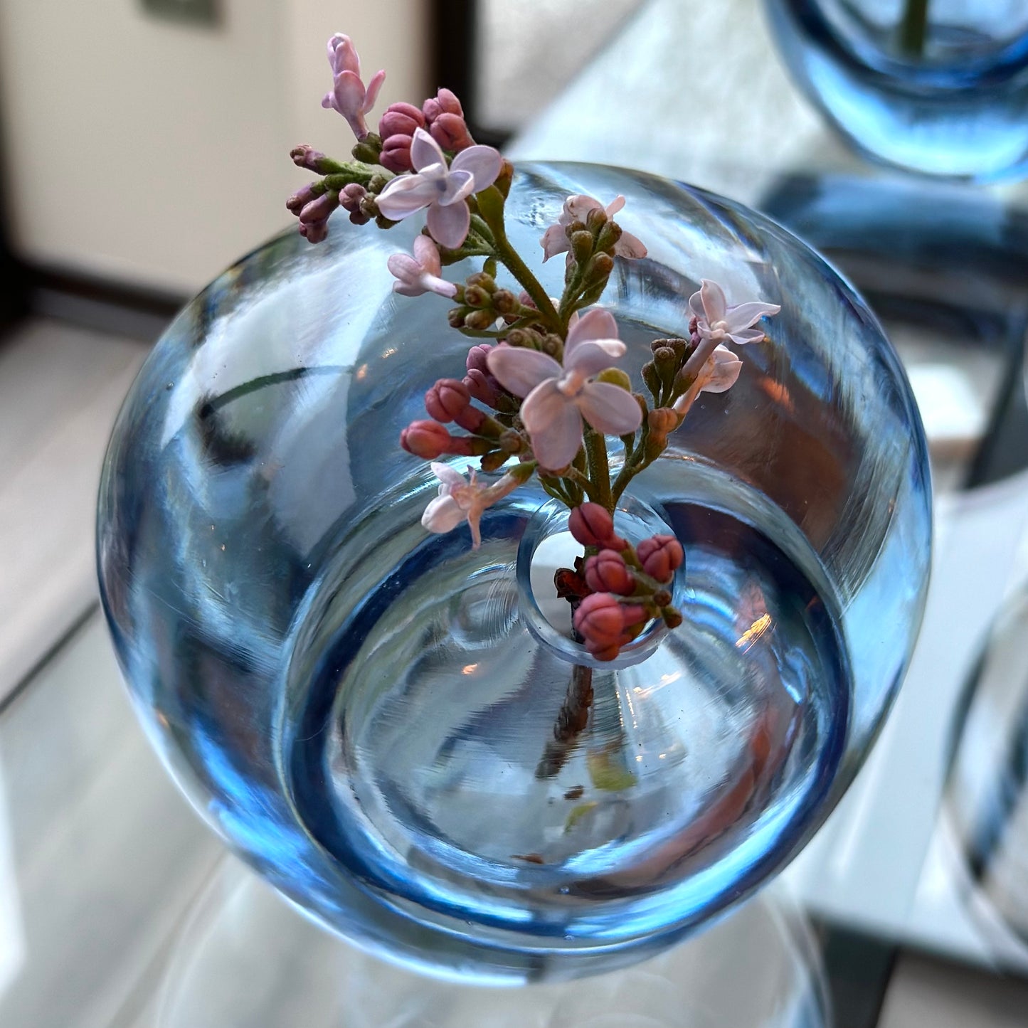 Mirror Double Bubble Sapphire Blue Sprouting Vessel
