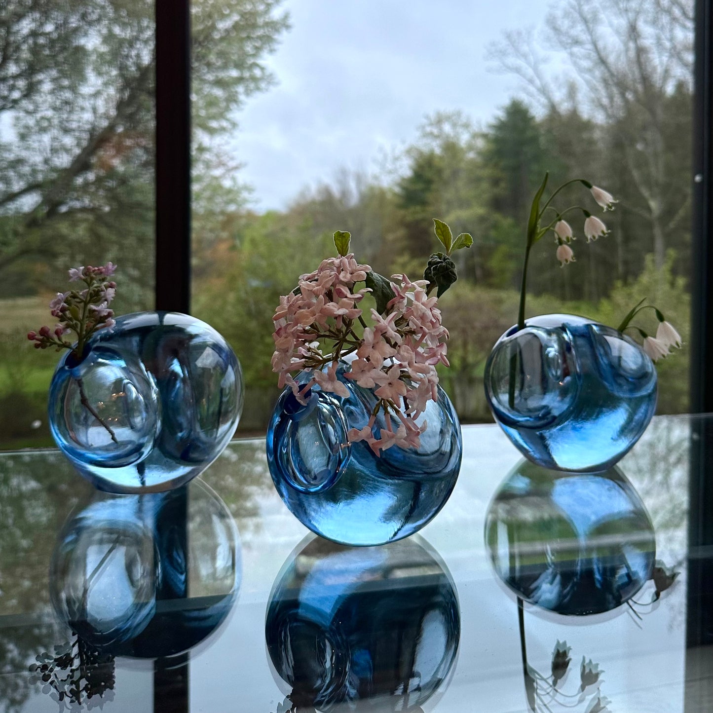 Large & Small Double Bubble Sapphire Blue Sprouting Vase