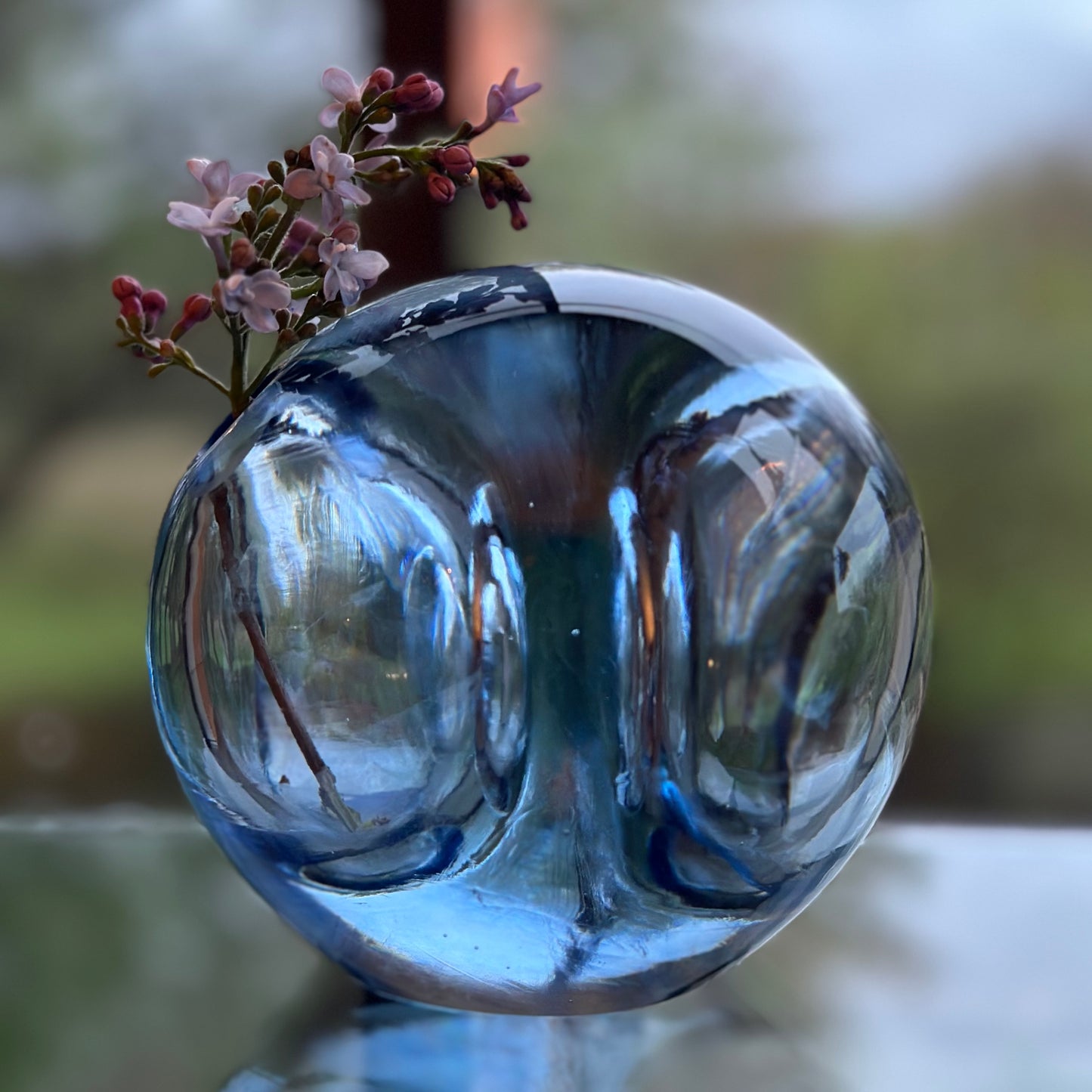 Mirror Double Bubble Sapphire Blue Sprouting Vessel