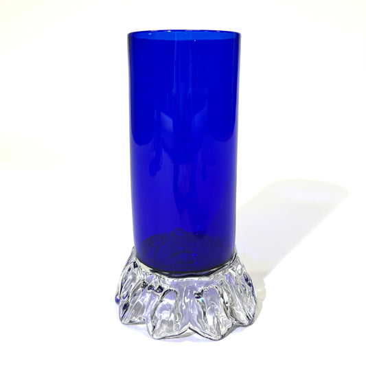 Cobalt Blue Cylinder Vase with Pinched Clear Foot